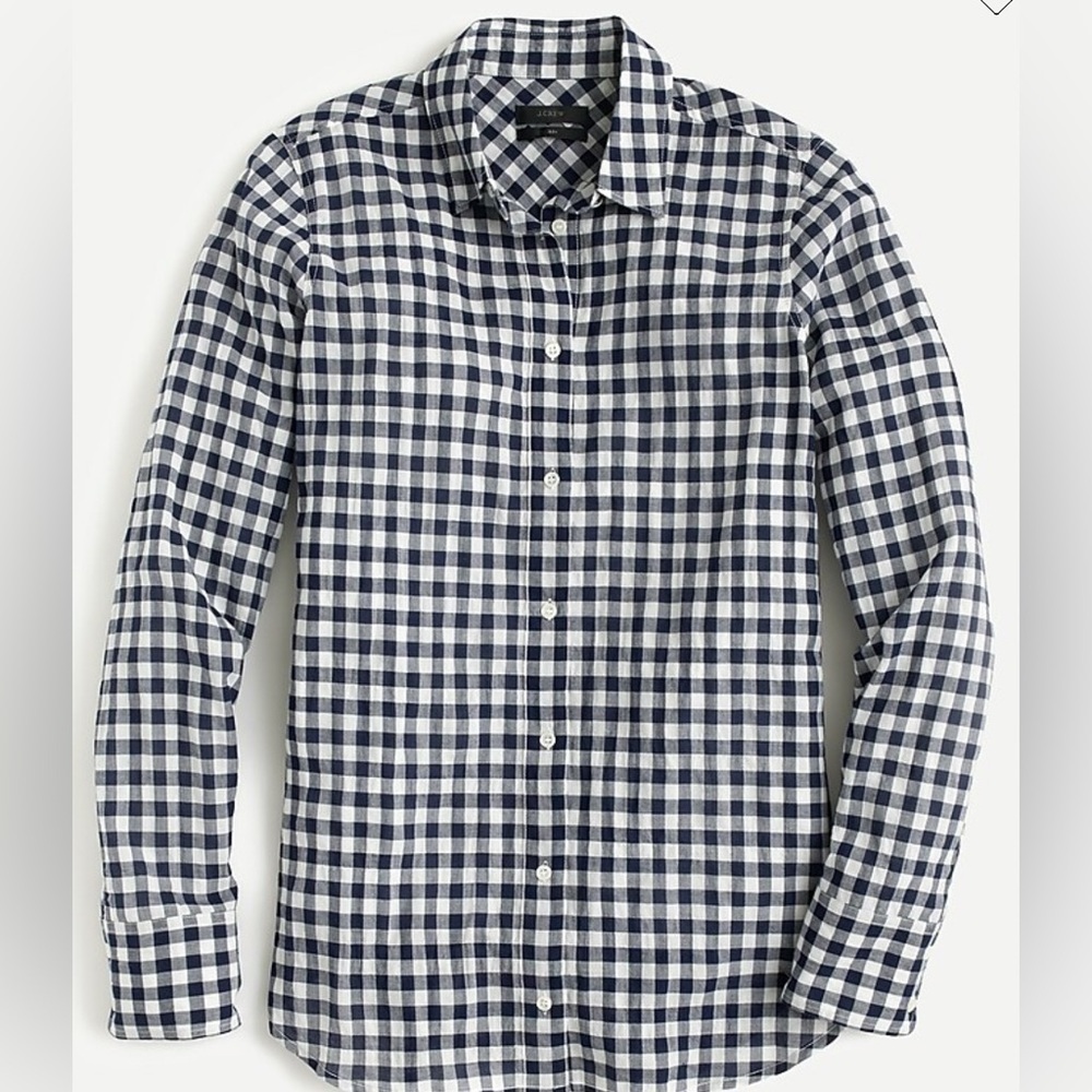 J.Crew Women’s Classic-Fit Boy Shirt Crinkle Gingham Blue/White Size 0 NEW. 131